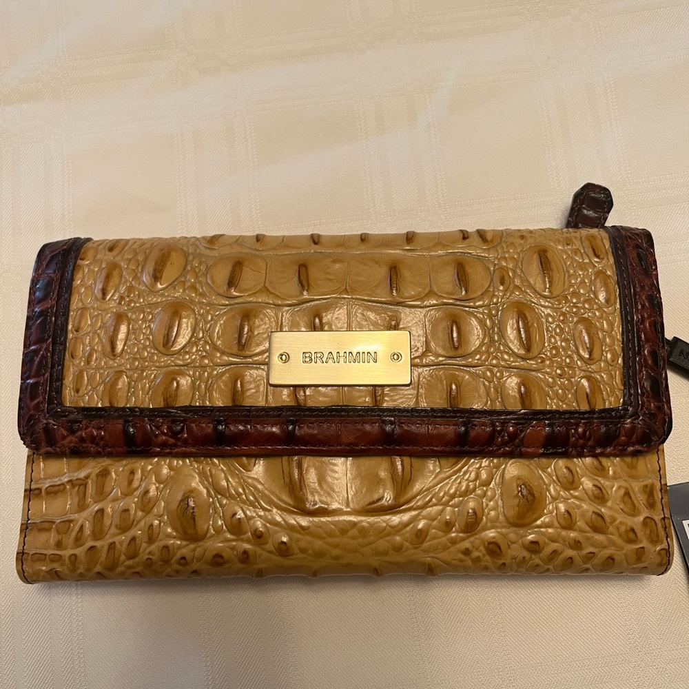 Brahmin Tan and Brown Croc-Embossed Wallet
